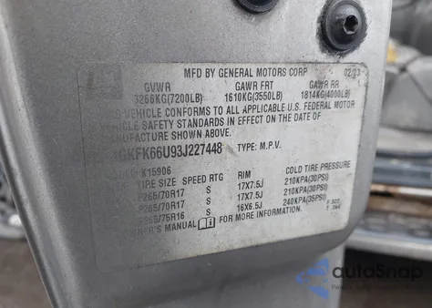 2003 GMC Yukon Xl 1500 Denali z USA, uszkodzony, nr VIN 1GKFK66U93J227448